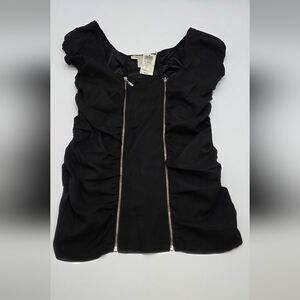 Arden B Black Ruched Blouse with Zipper Accents Size M.